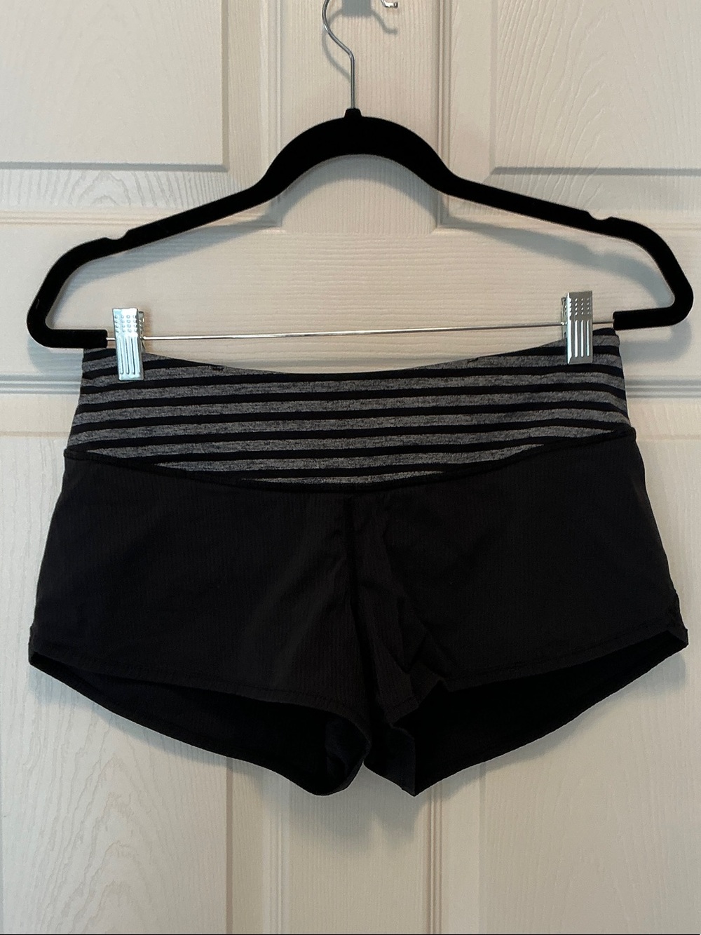 lululemon athletica Black Shorts with Gray Striped Waistband